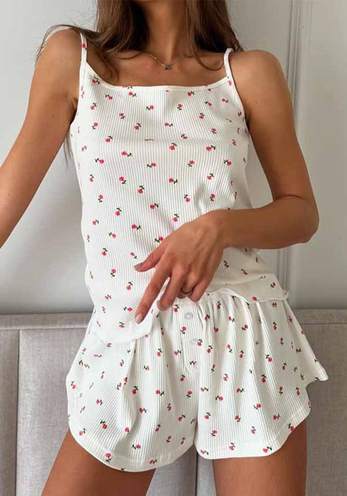 Summer Women's Casual Home Clothes Printed Strap Shorts Pajamas Two-Piece Set