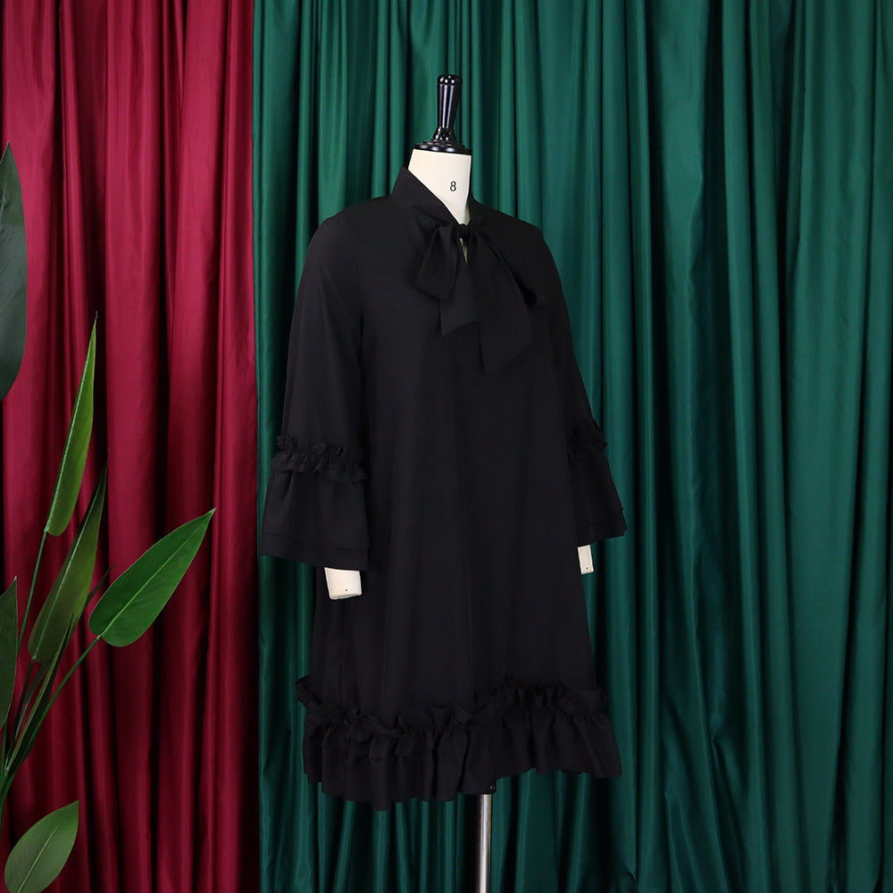 Women Loose CasualRuffle Edge Solid Dress 17