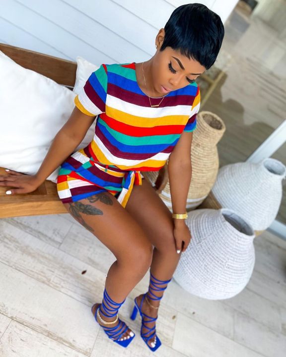 Women summer striped print Top and Shorts Casual two-piece set 5