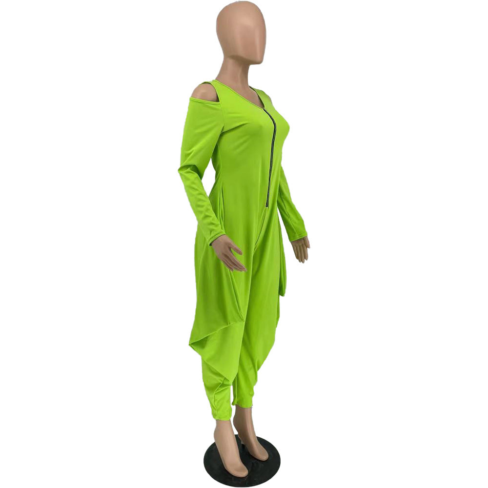 Women's Solid Color Cutout Long Sleeve Fashionable Loose Jumpsuit 31