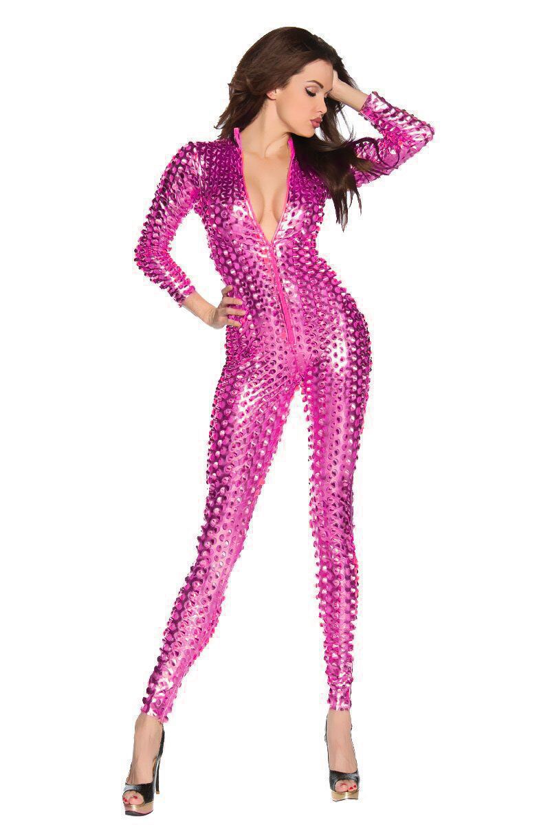 Women PU-Leather Hollow Jumpsuit Cat Girl Uniform Punch Zipper Sexy Lingerie 6