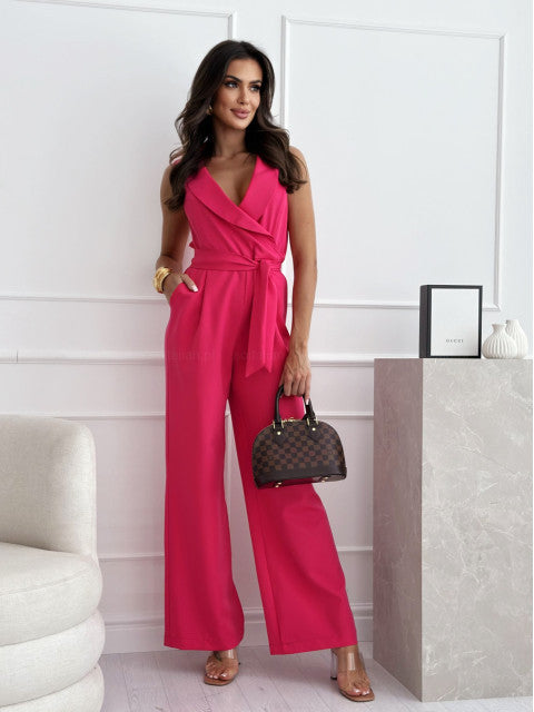 Career V-Neck Sleeveless Belt Slim Waist Jumpsuit 4