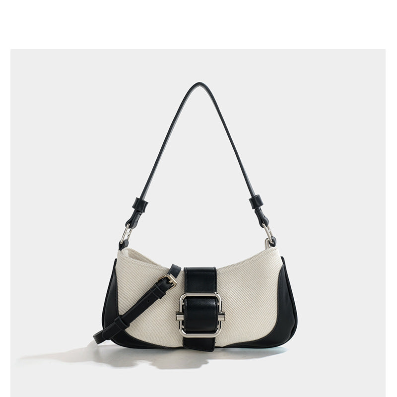 Women Vintage Patchwork Baguette Chic Shoulder Bag