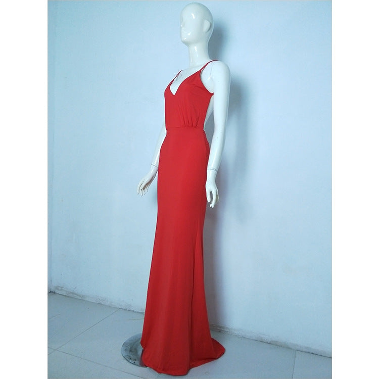 Women 's Fashionable Sexy Strap Low Back Long Cocktail Evening Dress 21
