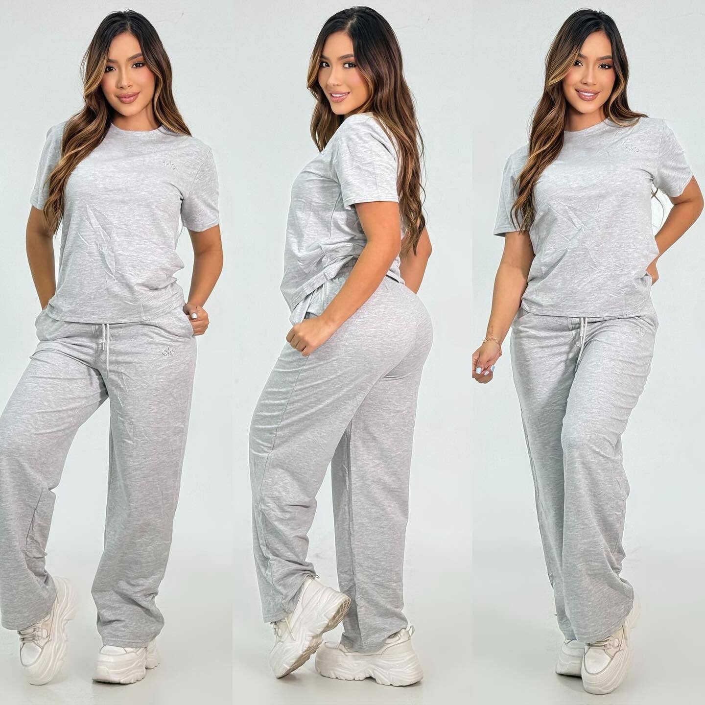 Women's Autumn Fashion Embroidered Casual Cotton Short Sleeve Two Piece Pants Set 4