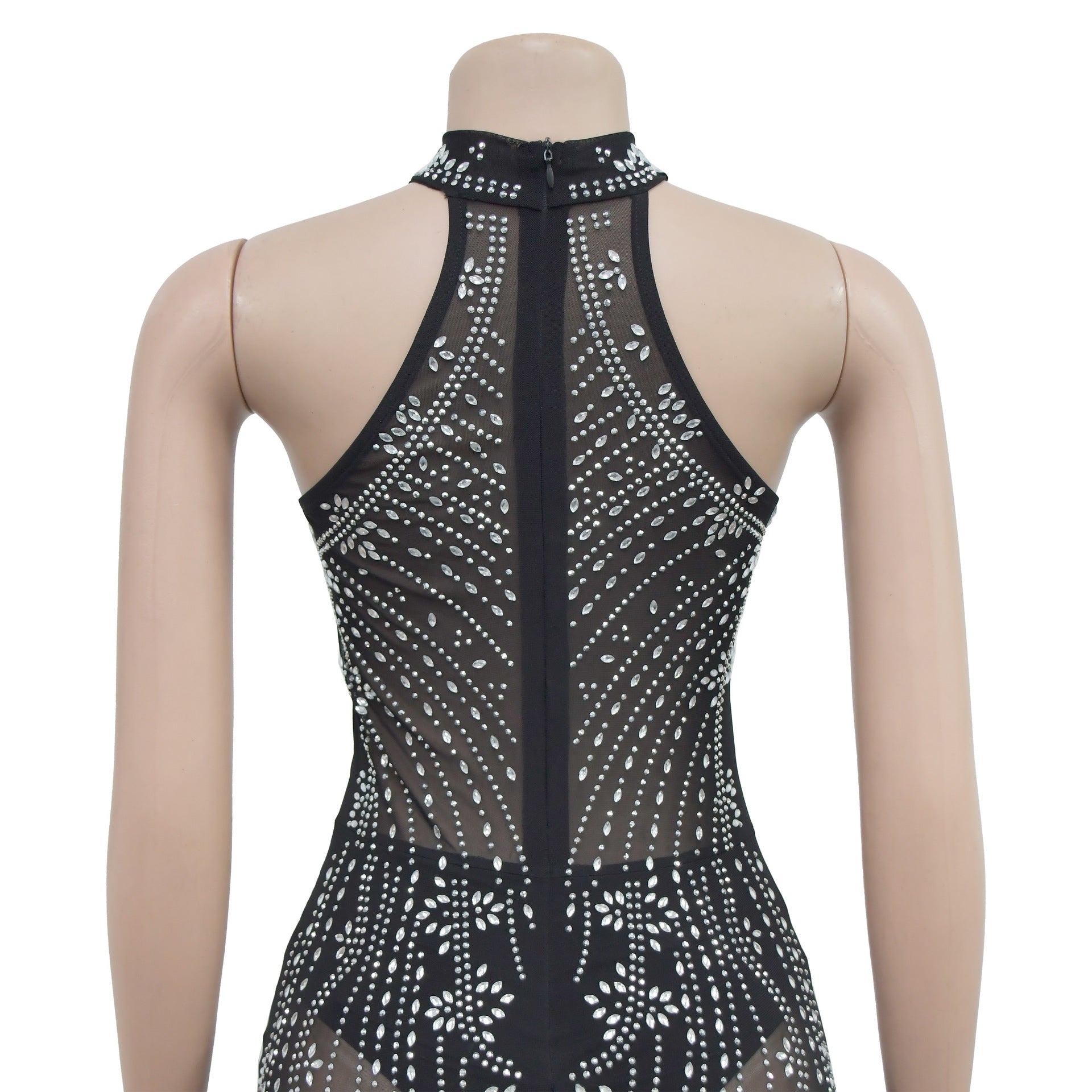 Fashionable Women's Solid Color Mesh Beaded Long Dress 5