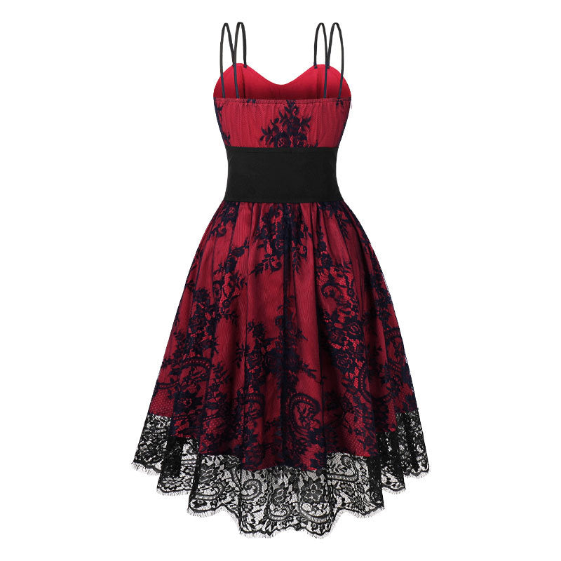 Women's Purple Strap Lace-Up Gothic Lace A-Line Dress 16