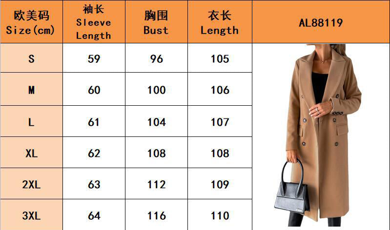 Women Solid Long Sleeve Double Breasted Pocket Coat 22