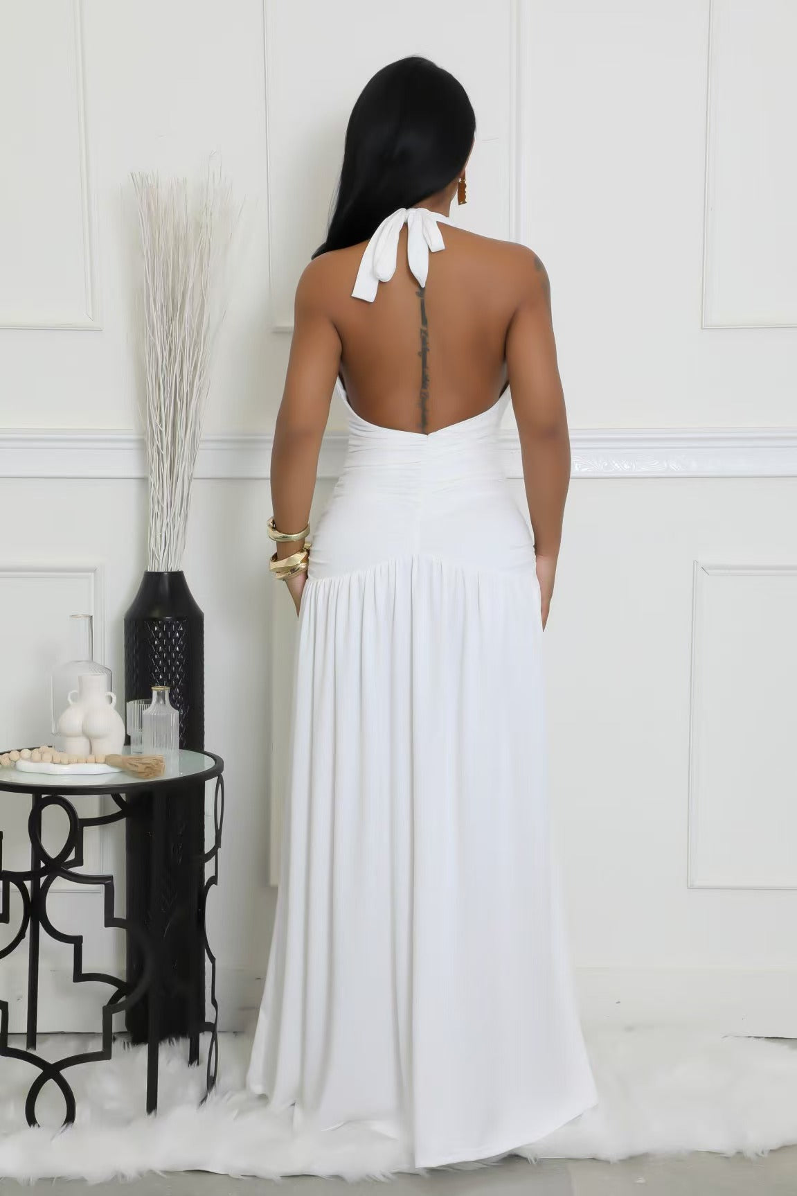 Summer Sexy Tie Halter V-Neck Backless Slit Long Dress 7