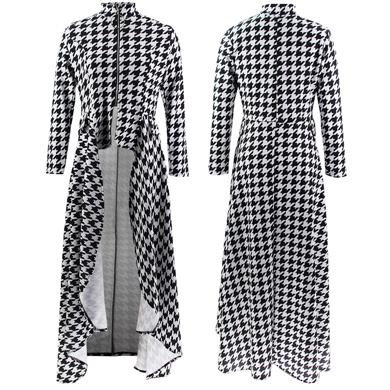 Women Long Sleeve Turtleneck Zipper Fake Pocket Irregular Dress 16