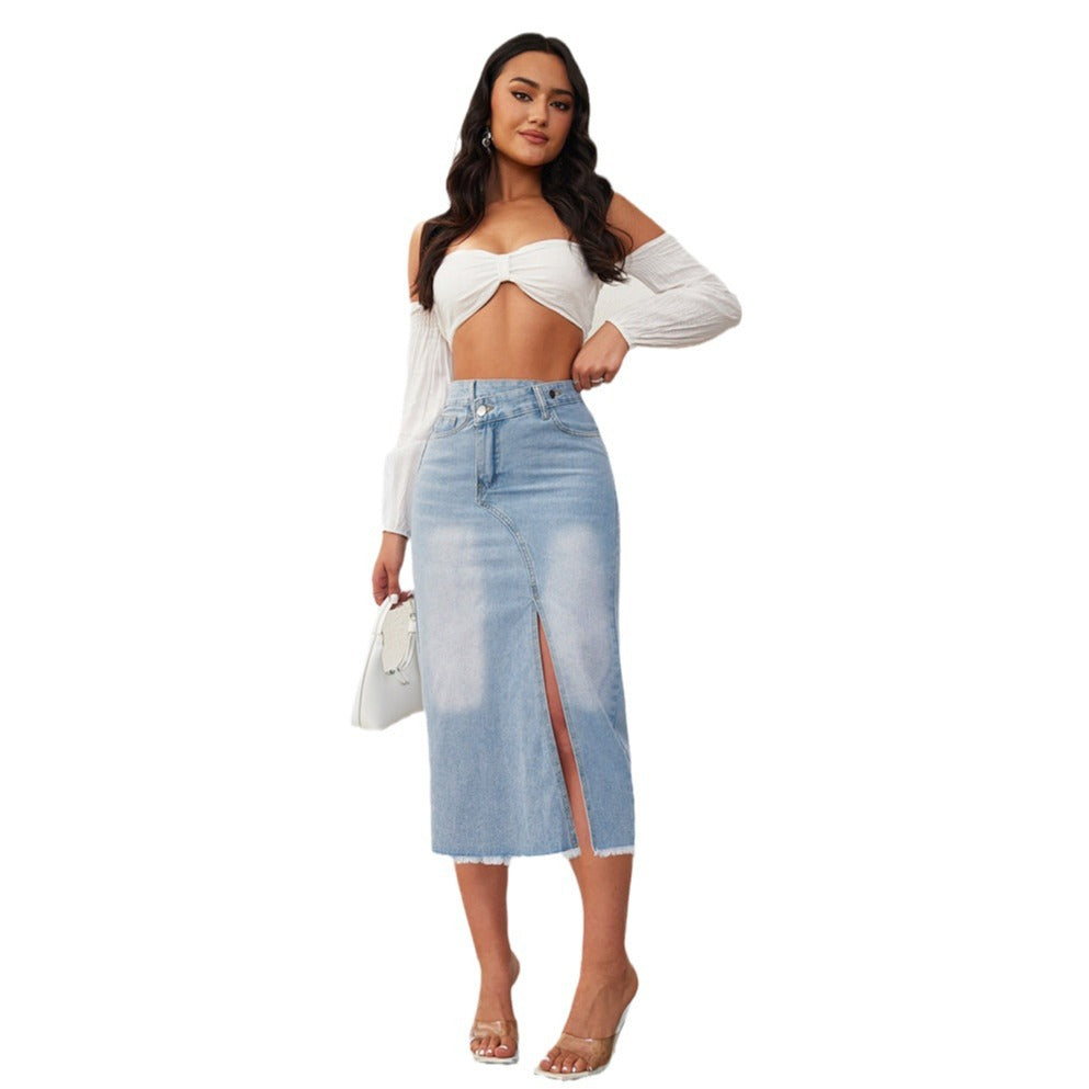 Front Slit High Waist Women's Denim Skirt 6
