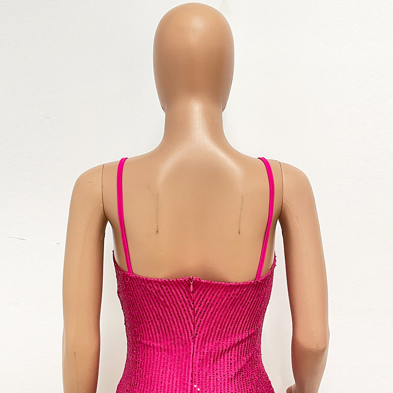 Women's Hollow Sequin Strap Low Back Slim Party Dress 28