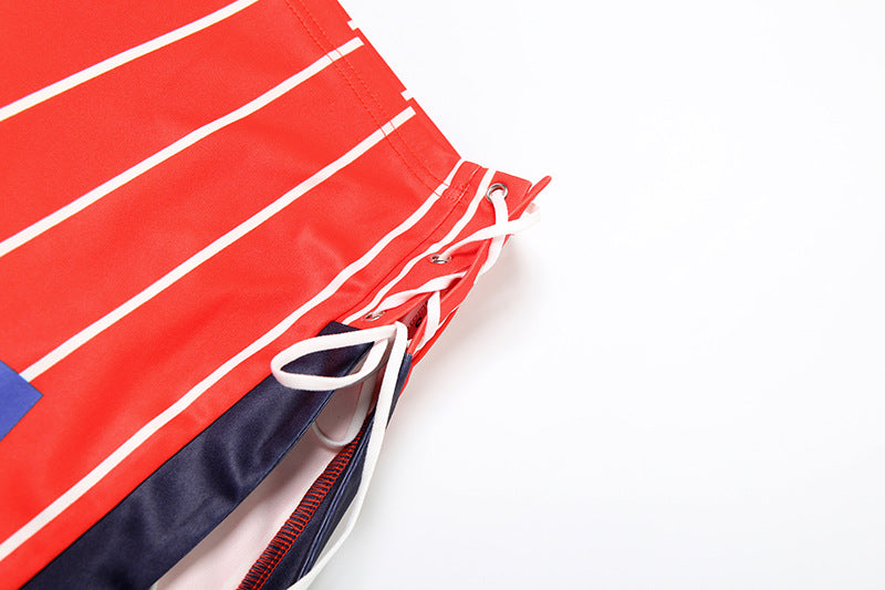 Summer Sexy V-Neck Printed High Waist Lace-Up Two Piece Set 14