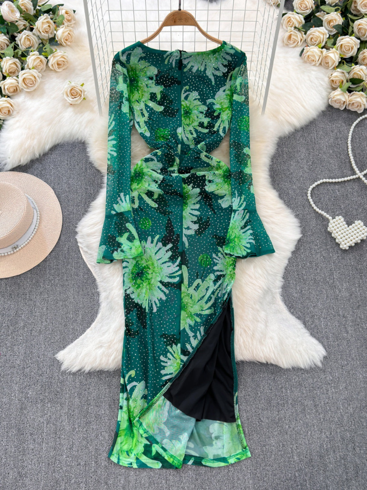 Long-Sleeved Square Neck Chic Slim Spring Autumn Dress 6