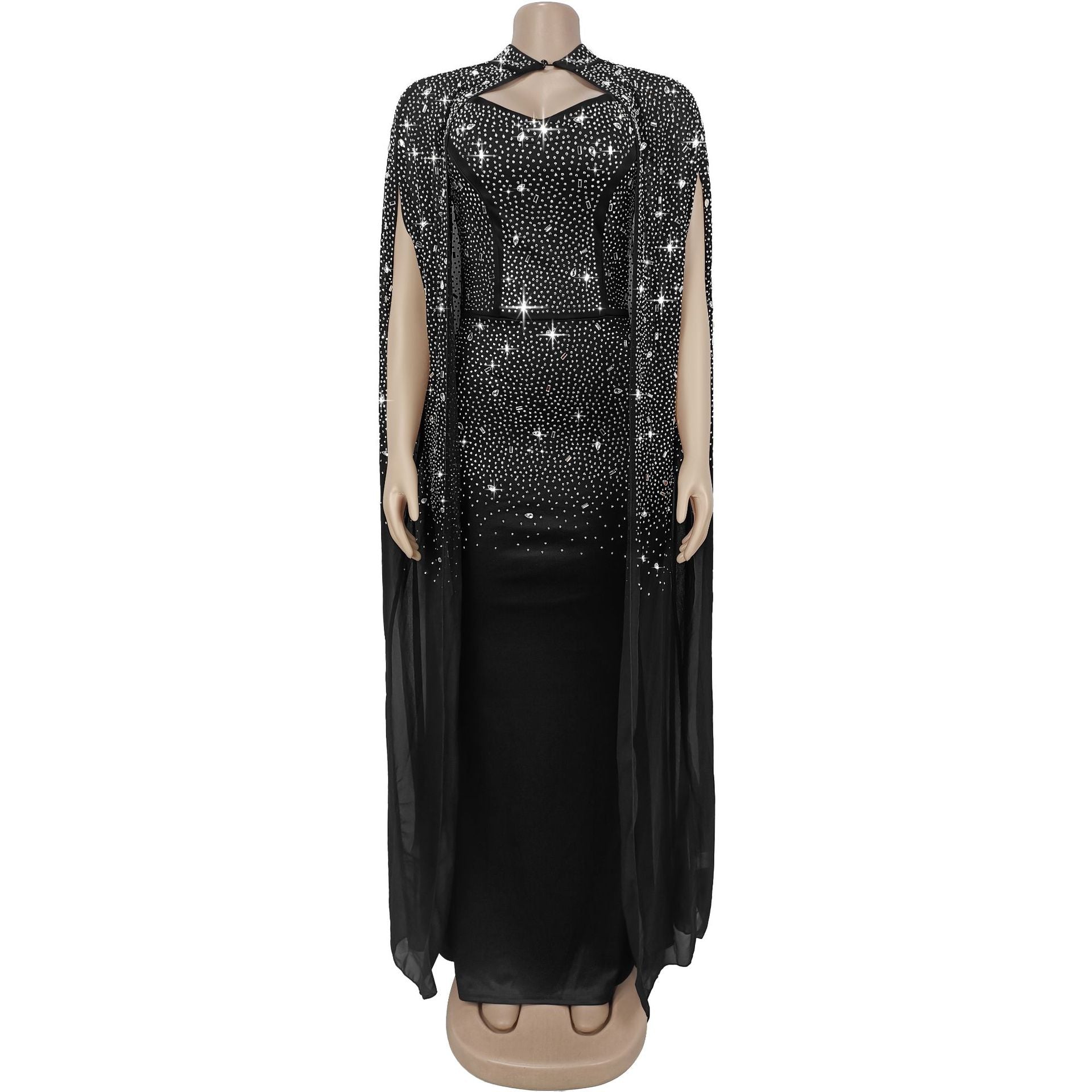 Women Sexy Beaded Bodycon Cape Dress 8