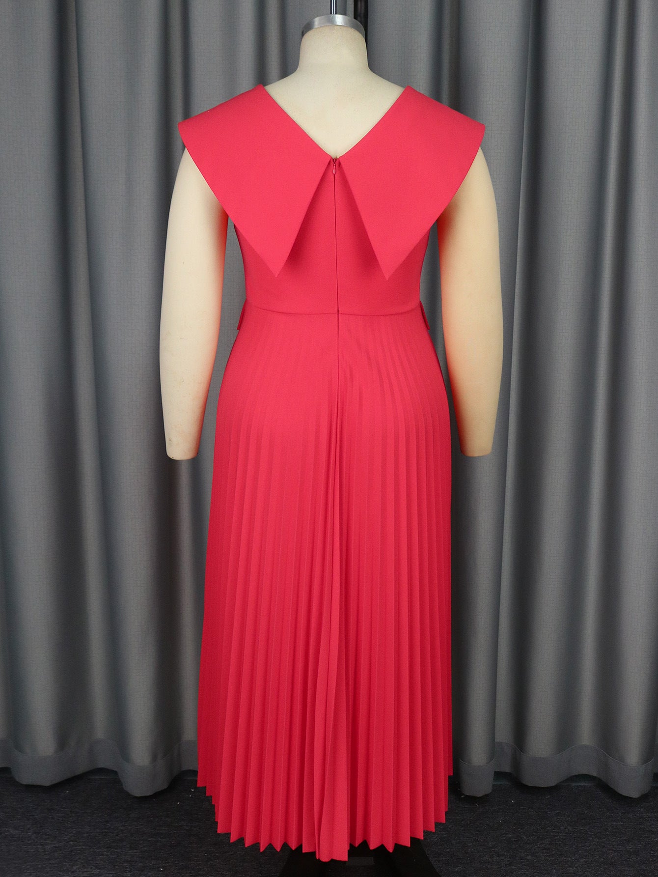 Spring Summer Chic Turndown Collar V-Neck Red Pleated Elegant Dress 5