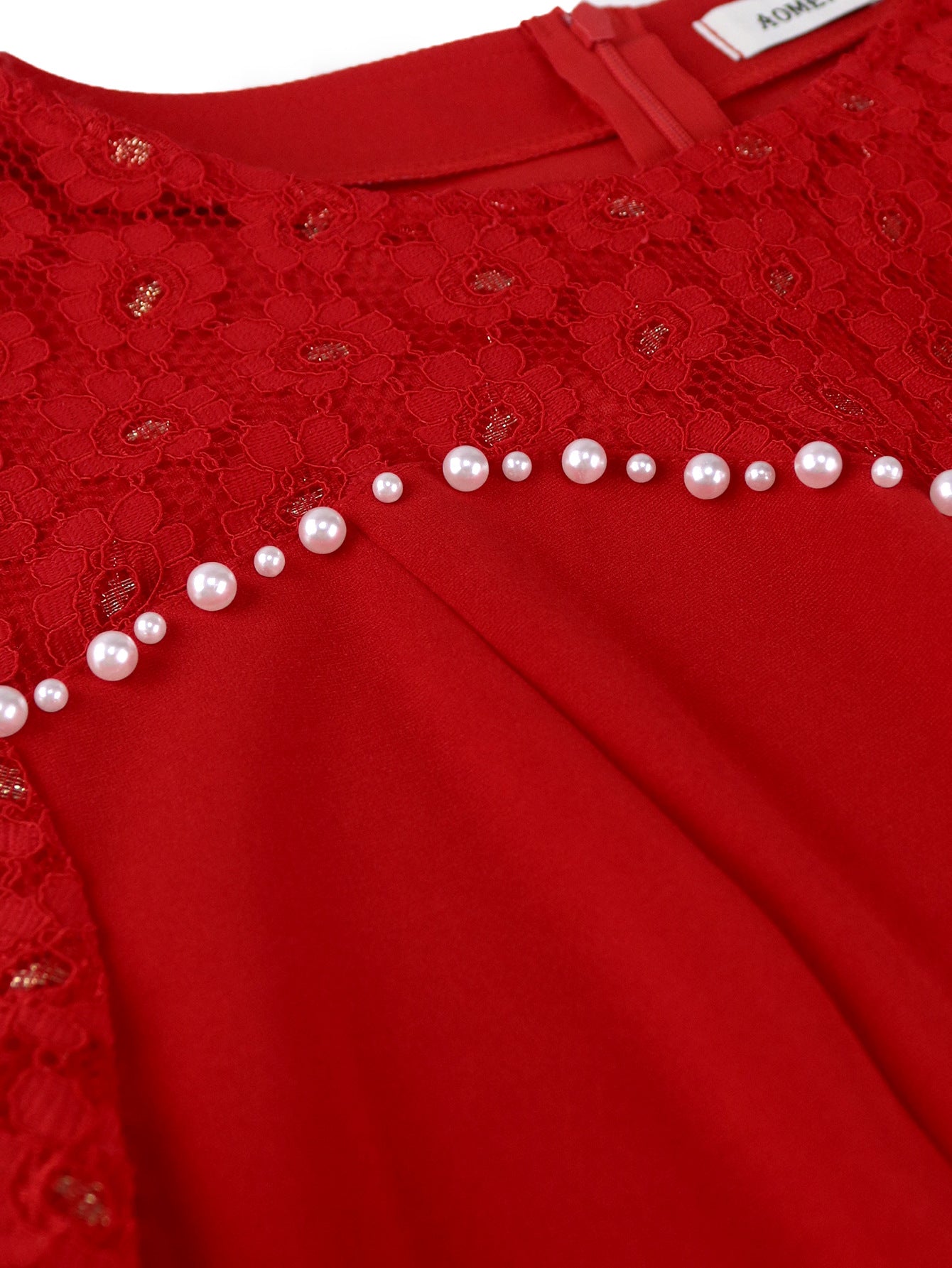 Lace Patchwork Round Neck Long Sleeve Bodycon Chic Beaded Formal Party Dress 15