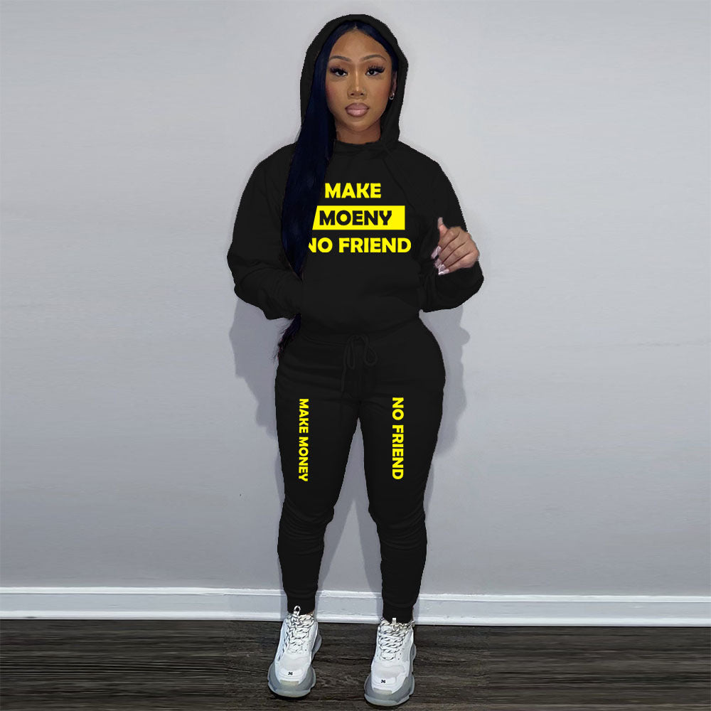 Women Casual Printed Sports Plush Hoodies and Pant Two-piece Set 6