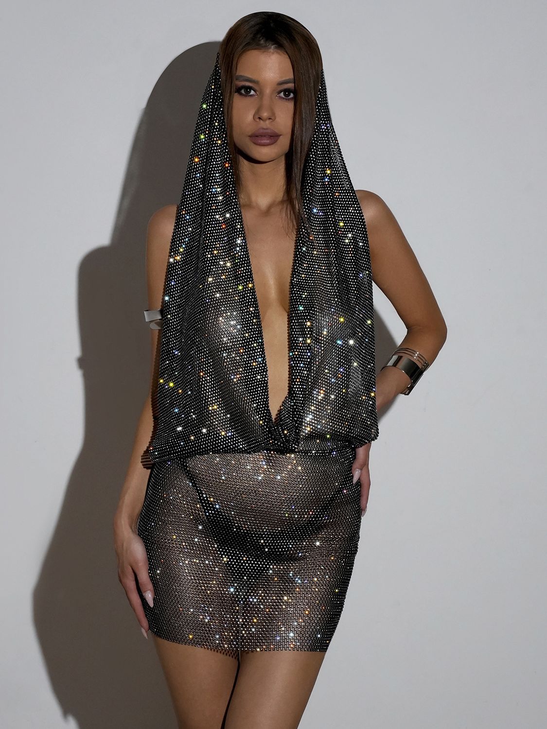 Women Rhinestone Halter Neck Bodycon Dress