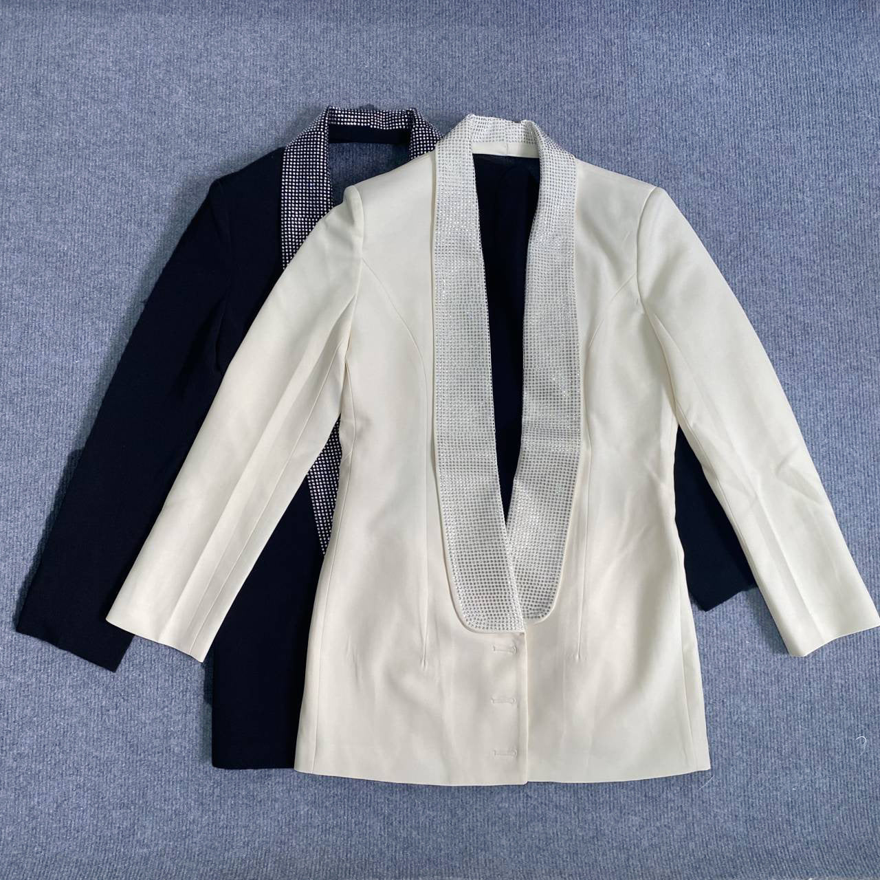 Fashion Low Back Beaded V-Neck Blazer Dress 8