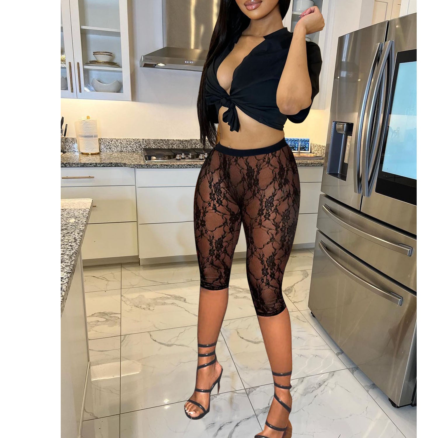 Summer Women Sexy Mesh Top and Shorts Two-piece Set 6