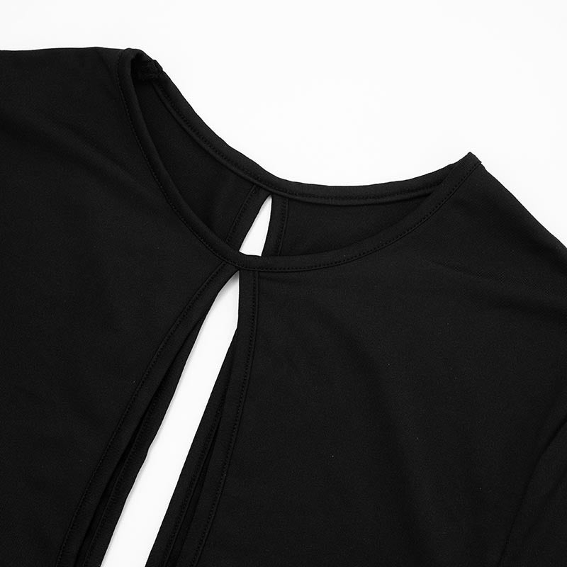 Women's Sexy Hollow Out Round Neck Long Sleeve Open Waist Slim Maxi Dress 22