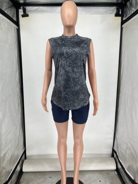 Fashion Ladies Print Casual Sport Sleeveless Two-Piece Shorts Set 21