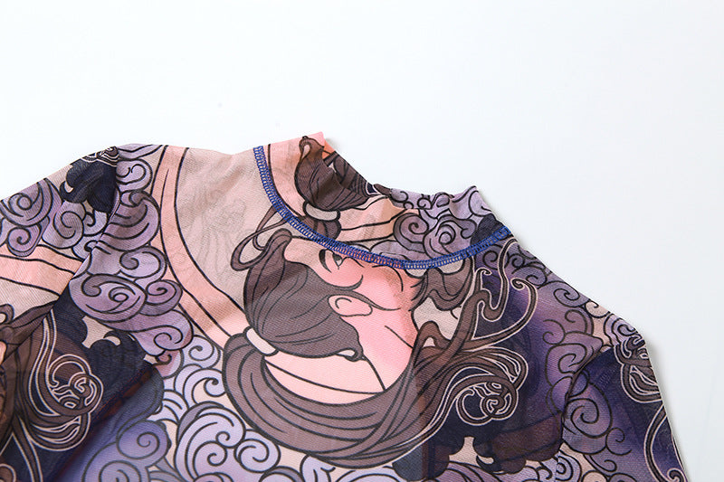 Summer Women's Sexy See-Through Mesh Print Hollow Low Back Tight Fitting Casual Jumpsuit 12