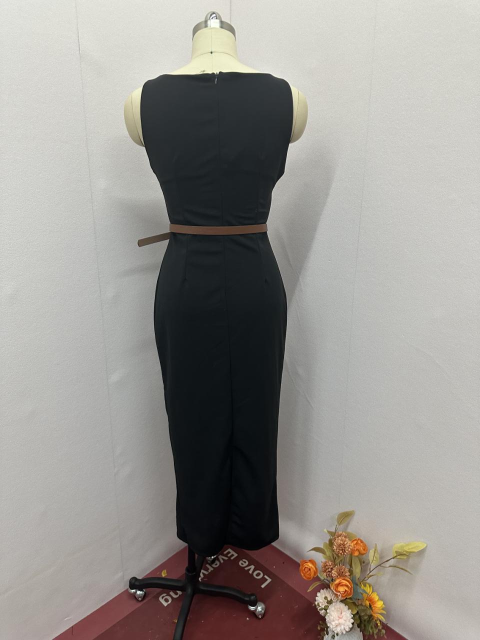 Women Solid Round Neck Sleeveless Bodycon Maxi Dress 7