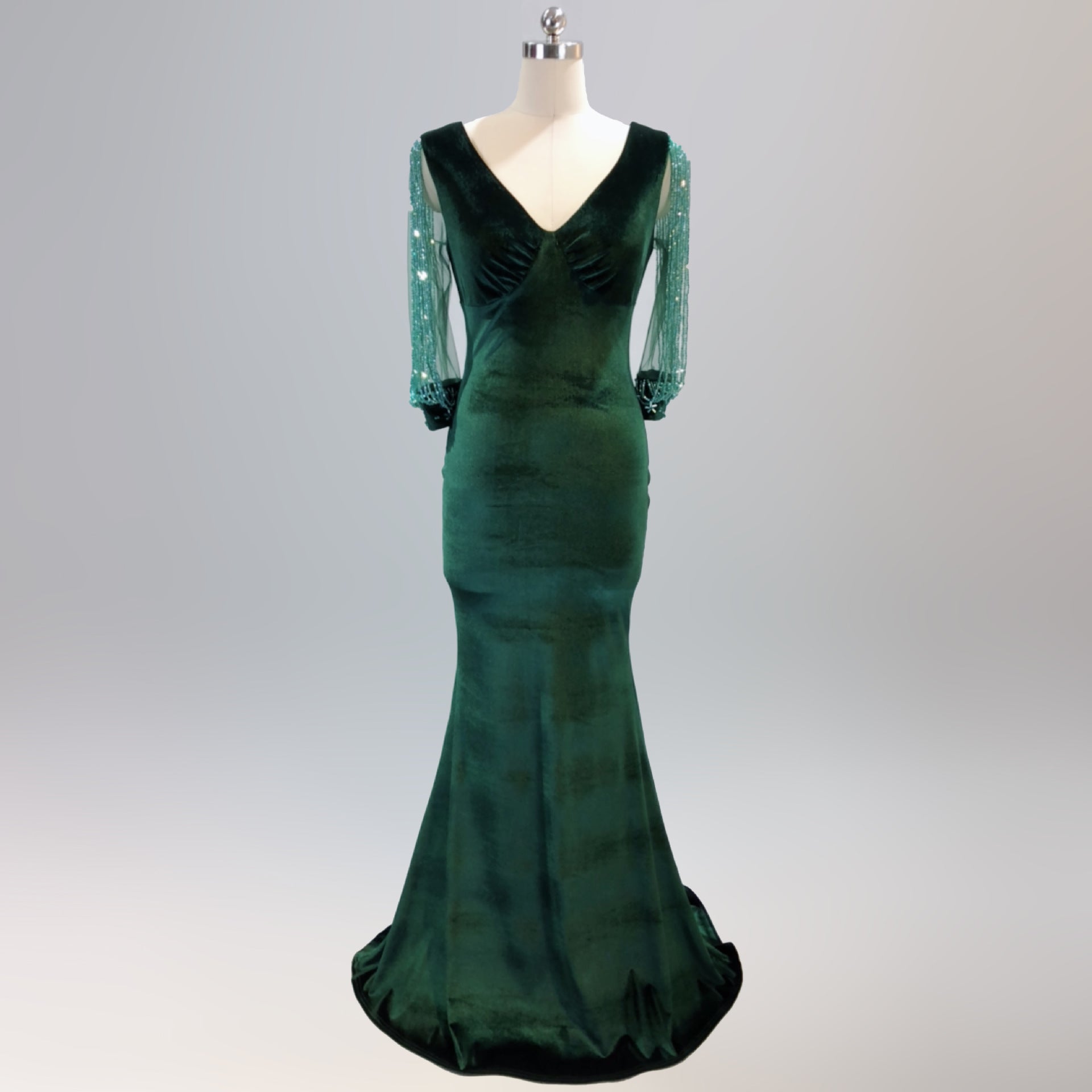 sexy velvet crystal diamond chain bride clothing winter long-sleeved mermaid long evening dress 16