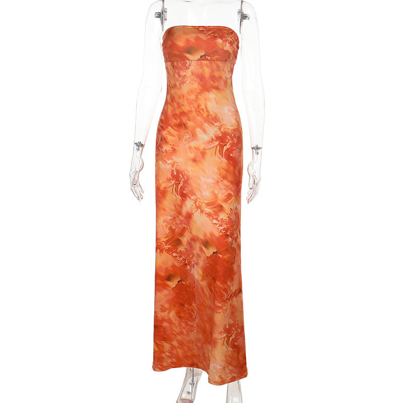 Sexy Strapless Slim Waist Bodycon Floral Dress Chic Holiday Maxi Dress 6