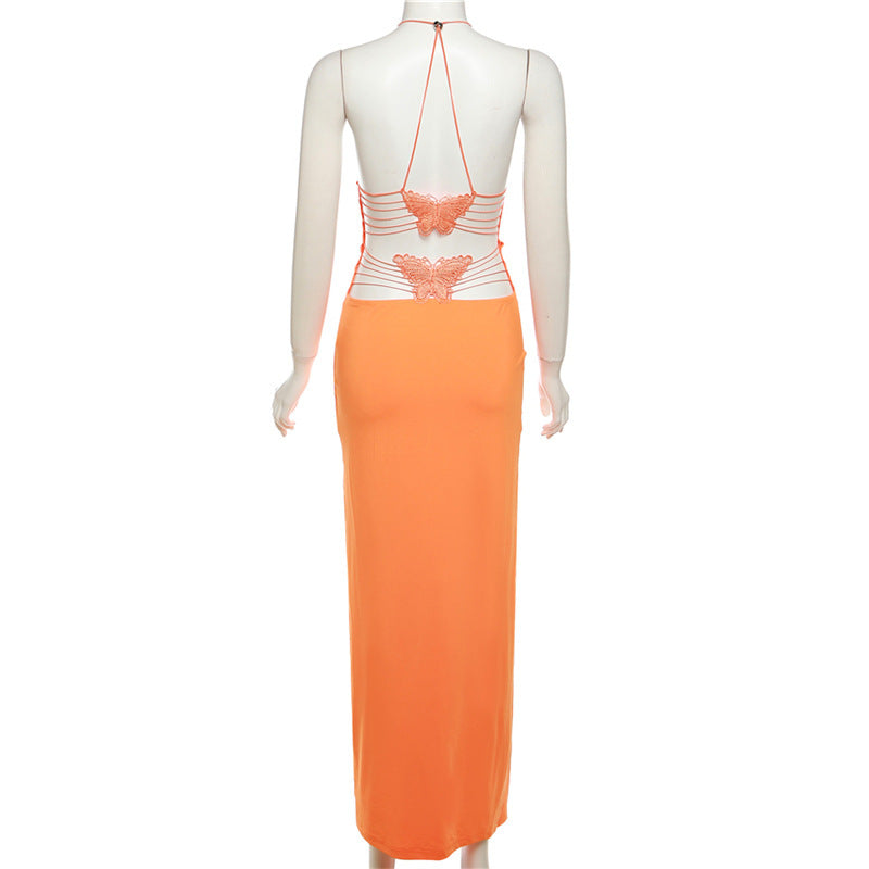 Autumn Women's Sexy Low Back Lace-Up Halter Neck Slim Bodycon Dress 17