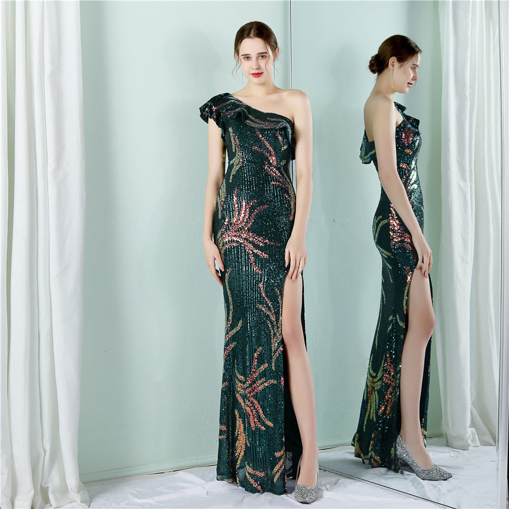 Women Summer Romantic Slash Neck Sleeveless Sequined Wedding Dress 4