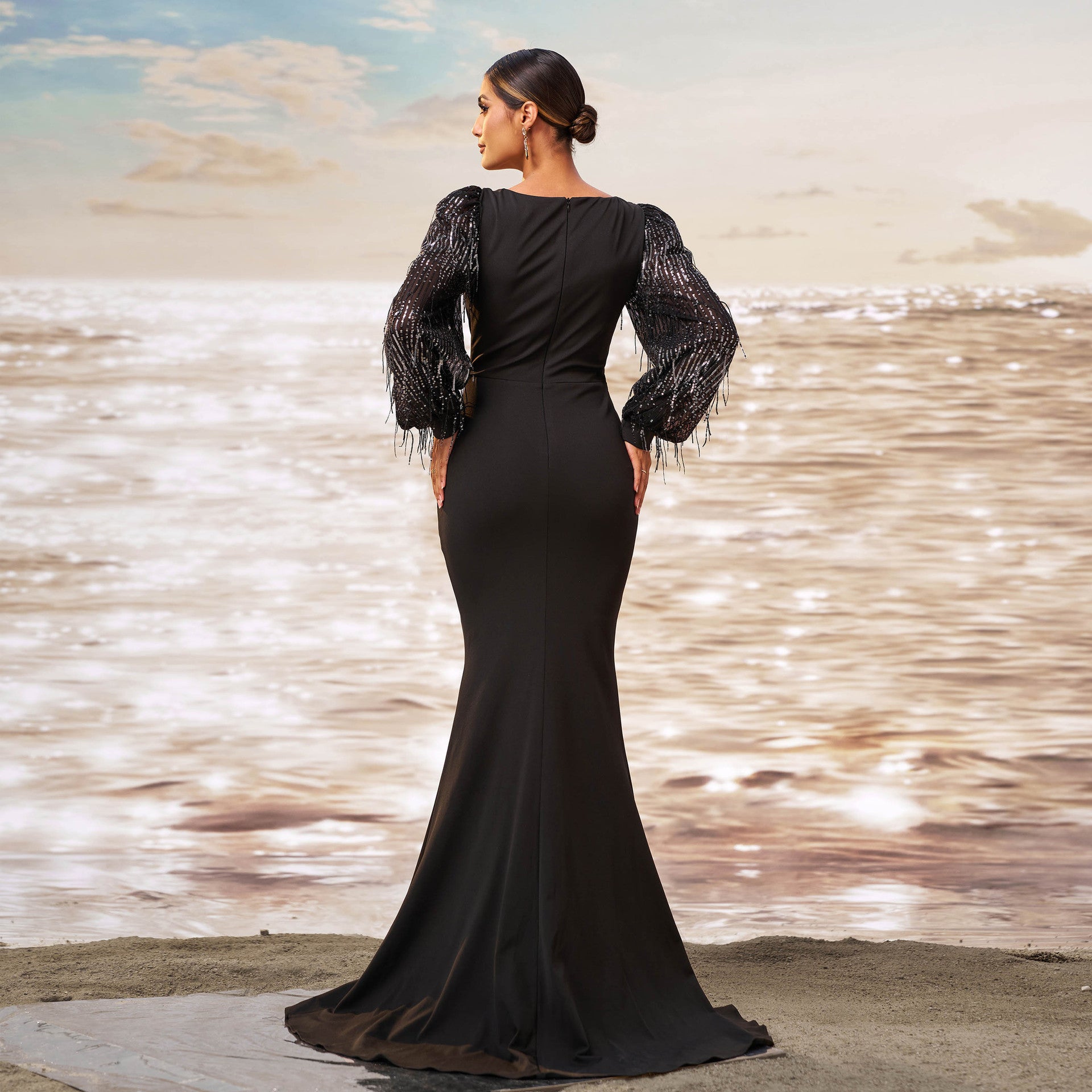 Luxury Long-Sleeve Fishtail Evening Gown 4