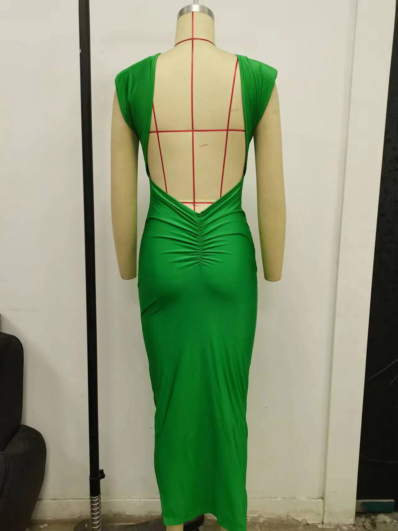 Summer Women's Sexy Tight Fitting Low Back Hollow Trend Chic Slim Waist Long Dress 12