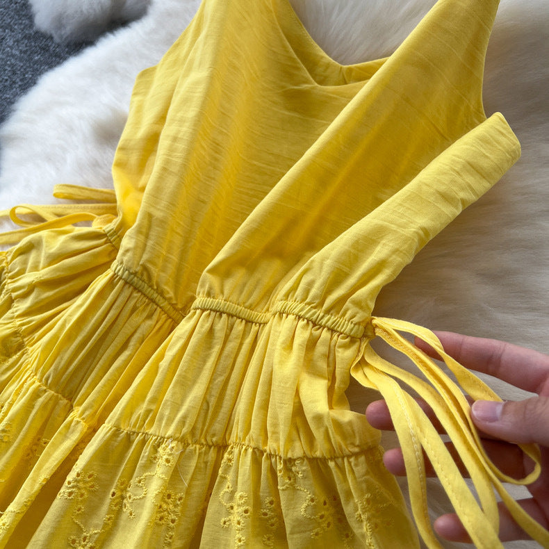 Women Summer Lace-Up Cutout Embroidery Holidays Strappy Dress 21