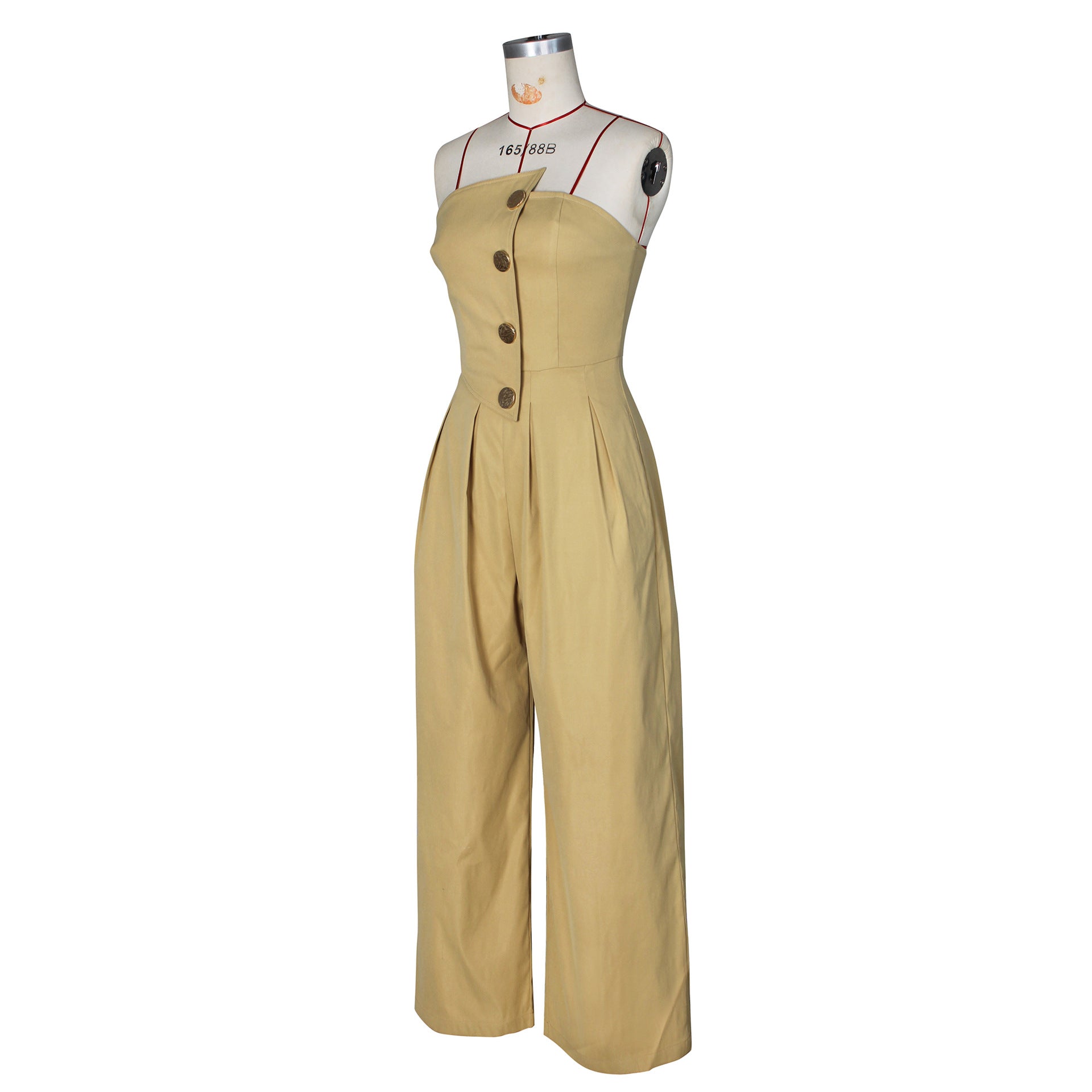 Summer Strapless Metal Button Wide-Leg Jumpsuit 13