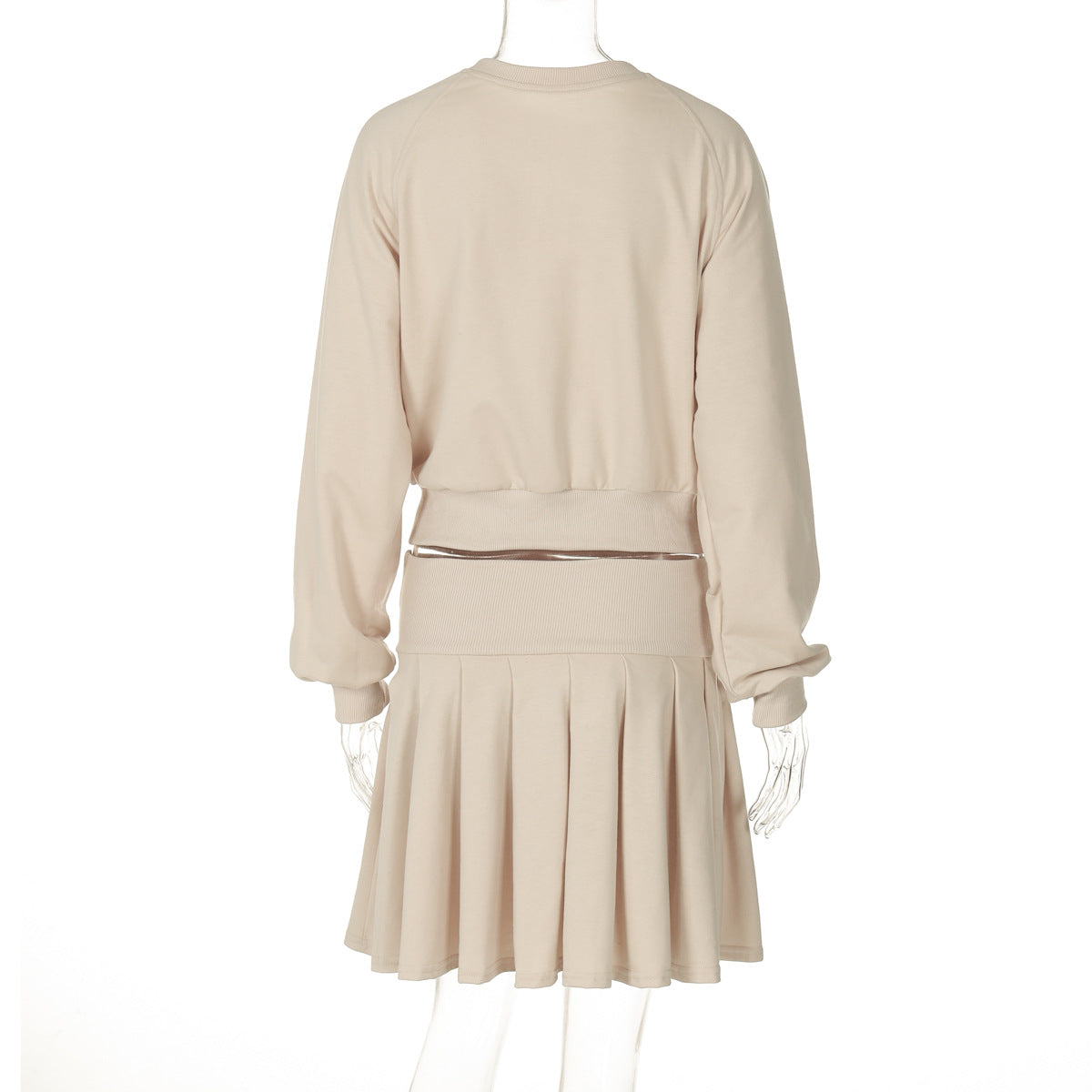Autumn And Winter Solid Color Long-Sleeved Top Pleated Skirt Fashionable Casual Two-Piece Set 14