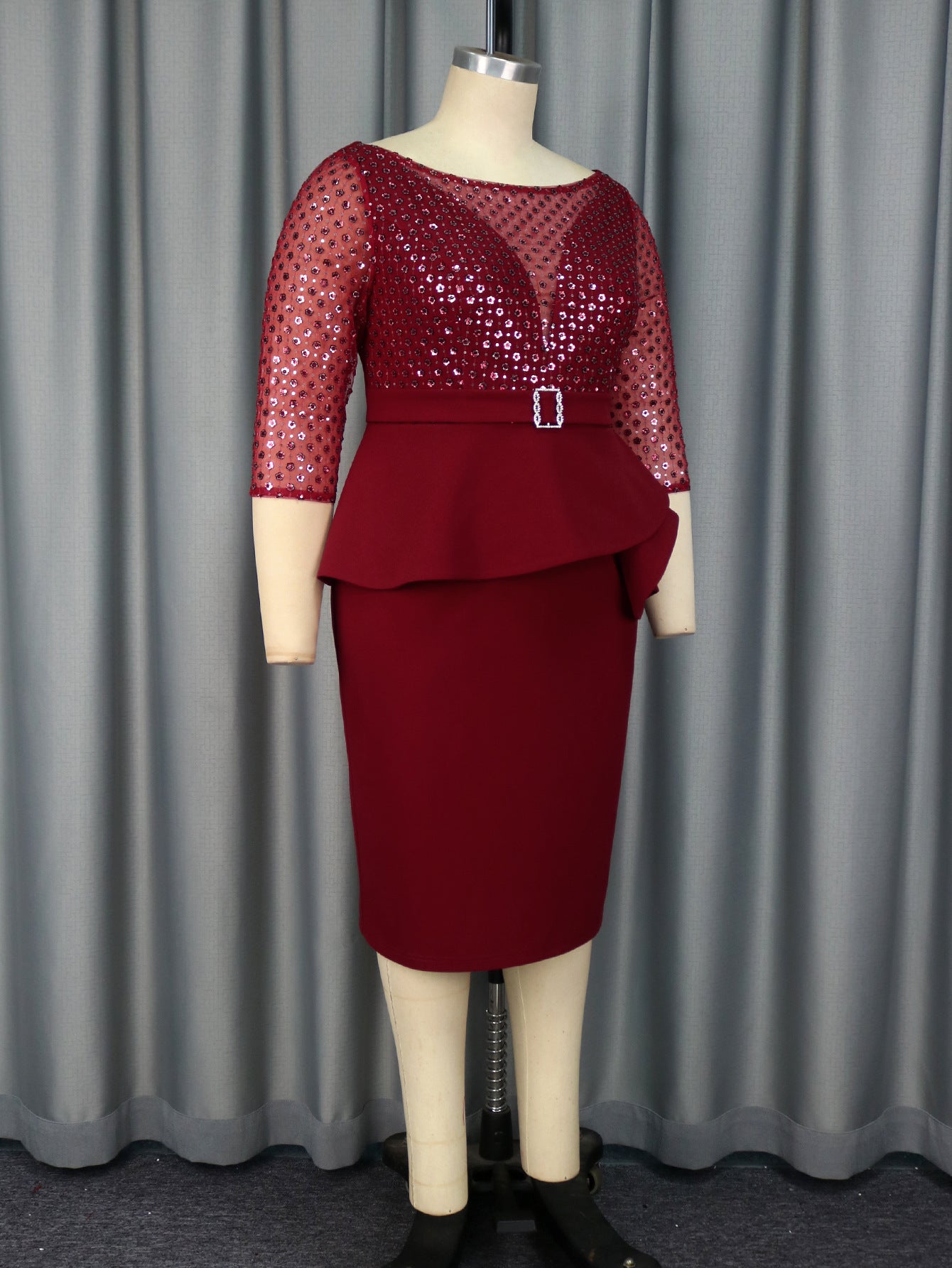 Summer U-Neck Sequin Formal Ruffle Plus Size Bodycon Party Dress 8