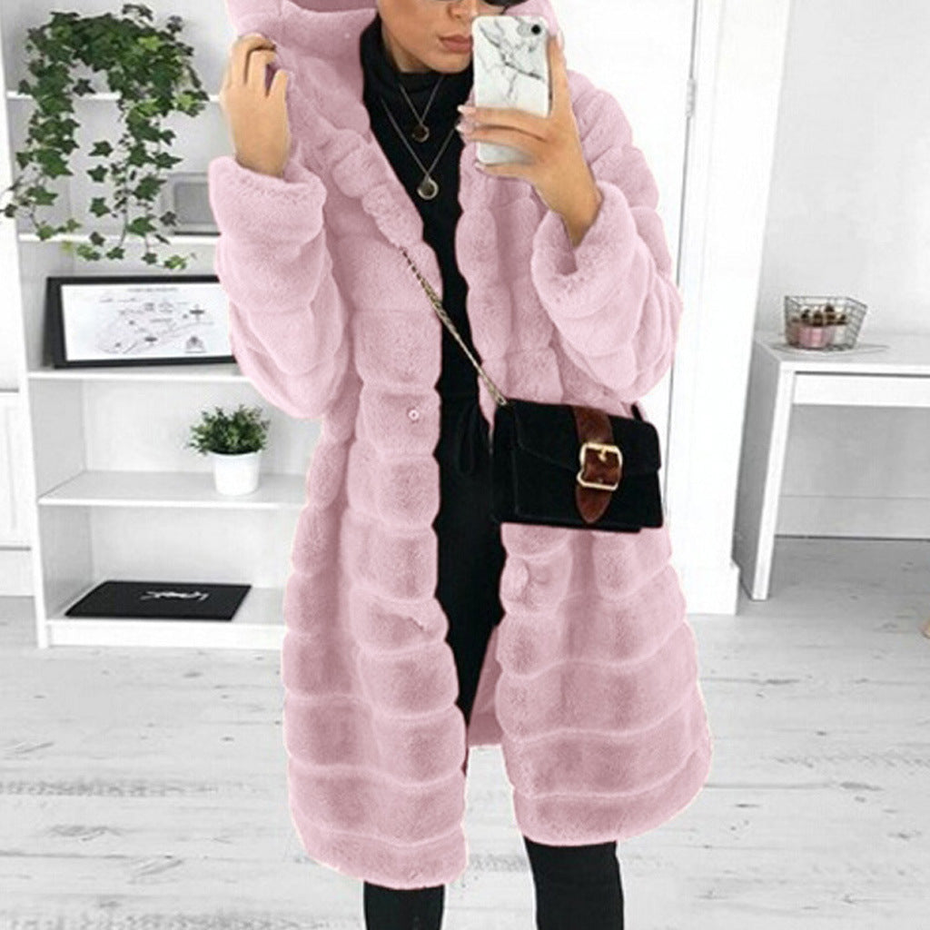 Fur Autumn Winter Faux Fur Long Hooded Fur Coat Women'S Coats 3