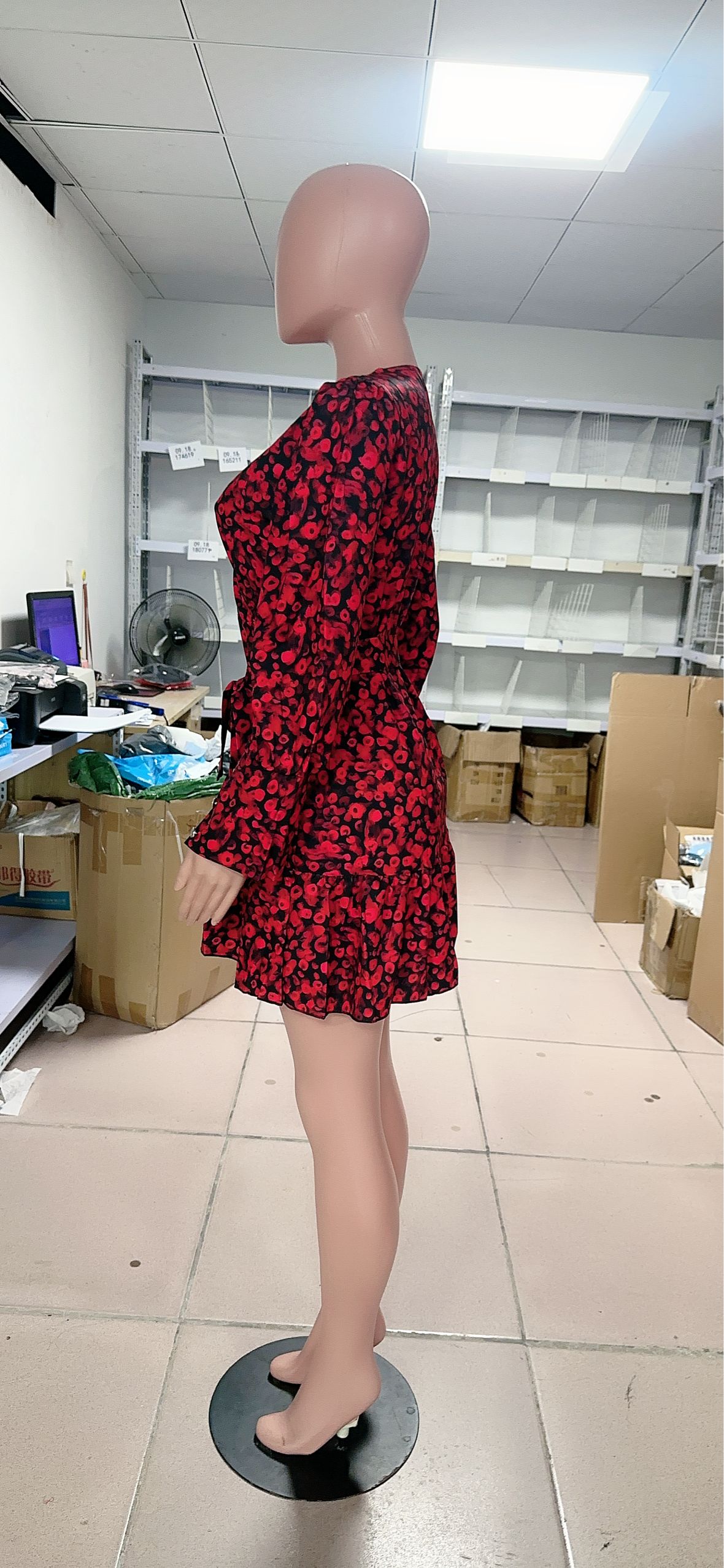 Autumn v-neck tie ruffle puff sleeve print dress 13