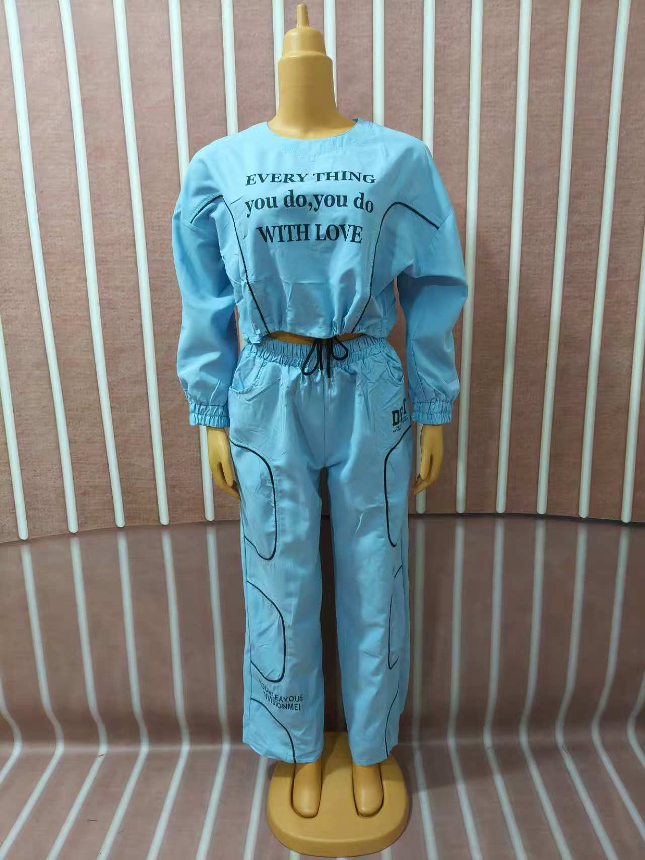 Women Solid Printed Casual Top and Pants Two-piece Set 7