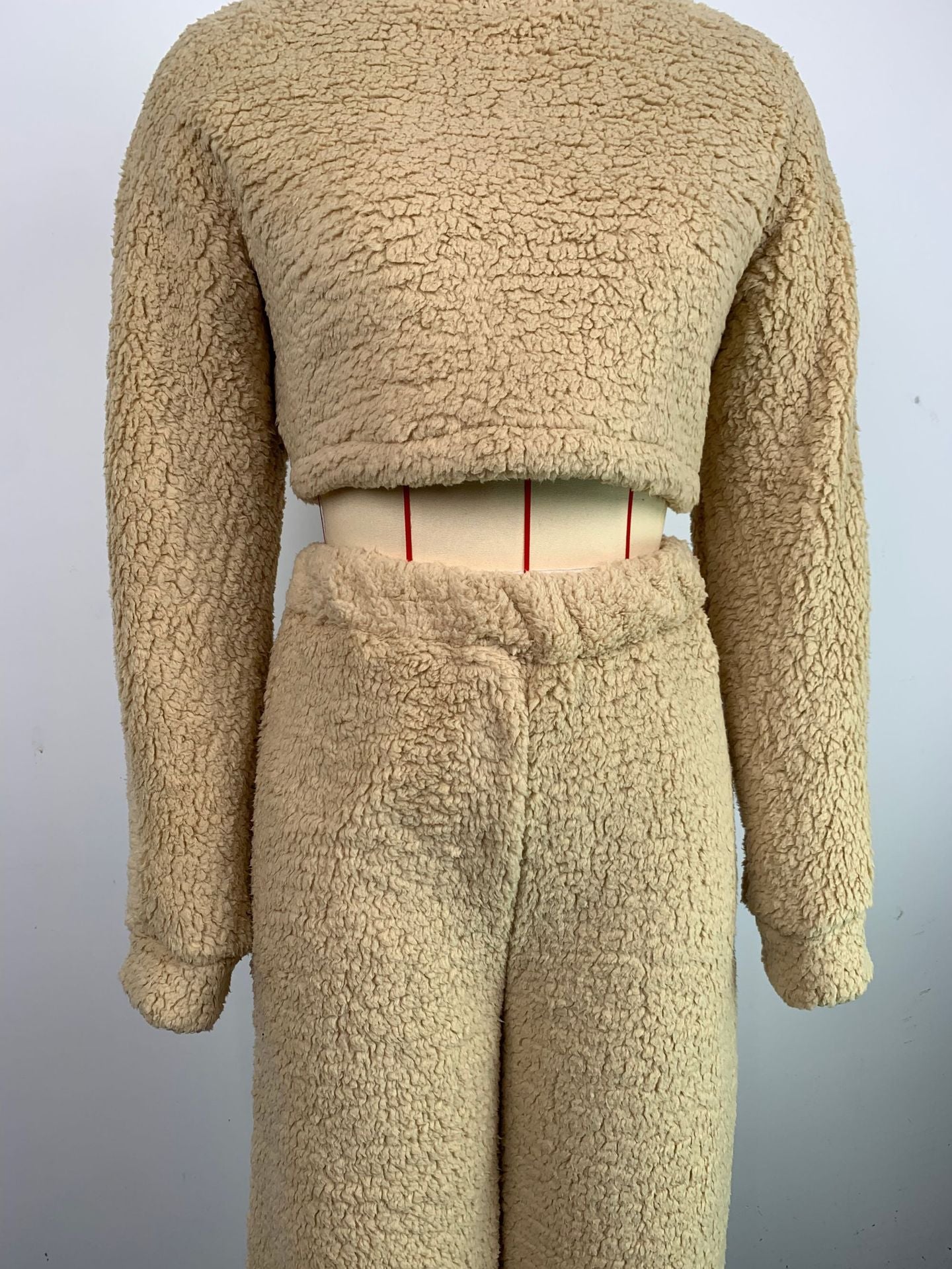 Women Casual Lounge Clothes Loose Sherpa Long Sleeve Top and Pant Two-piece Set 16