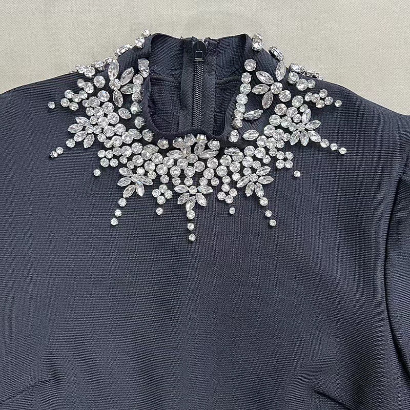 Women Black Turtleneck Long Sleeve Slit Formal Party Evening Dress 8