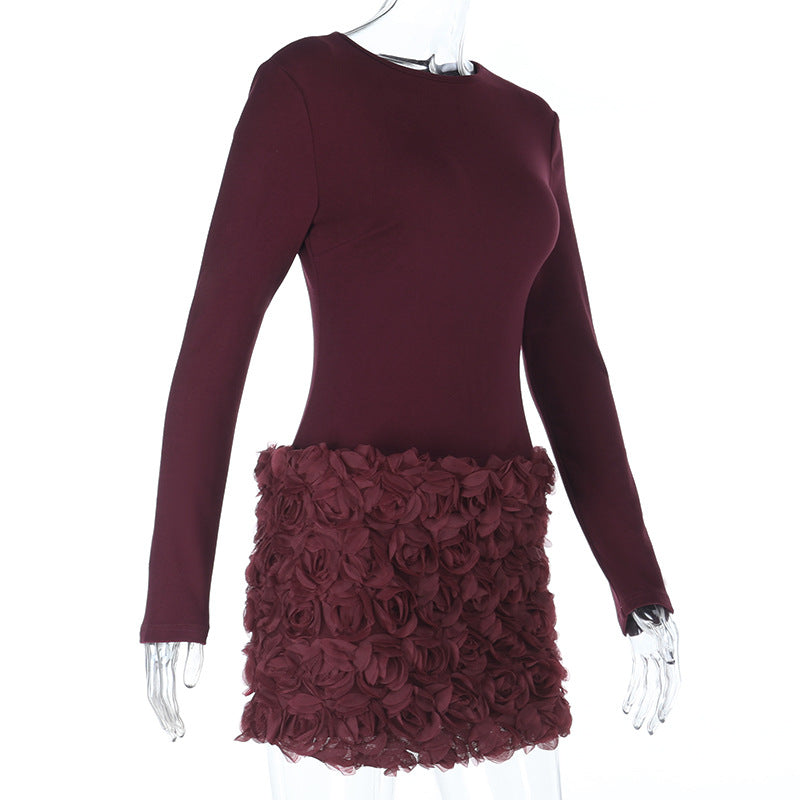 Women Floral Patchwork Long Sleeve Autumn Dress 7