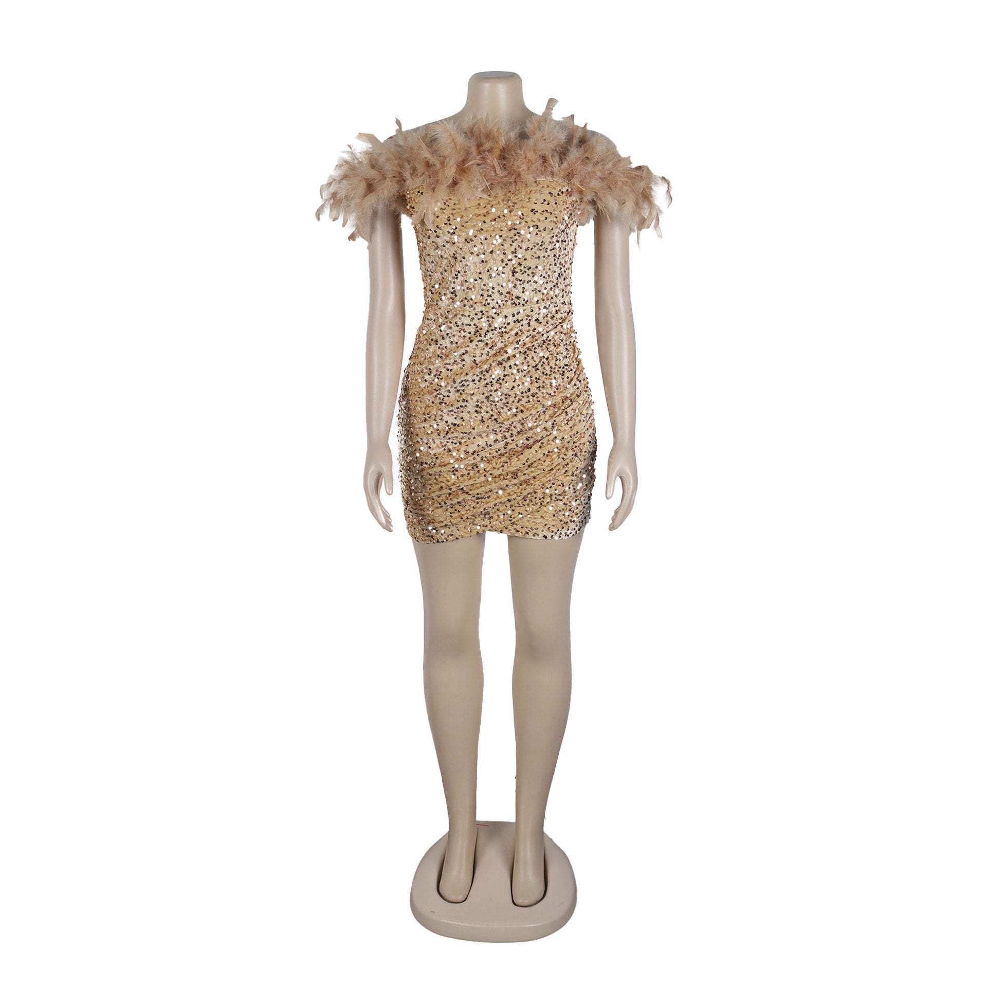 Sexy Sequin Feather Off Shoulder Bodycon Dress 31