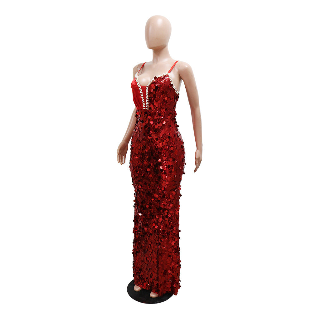 Fashion Sexy Strap Sequin Long Evening Dress 7
