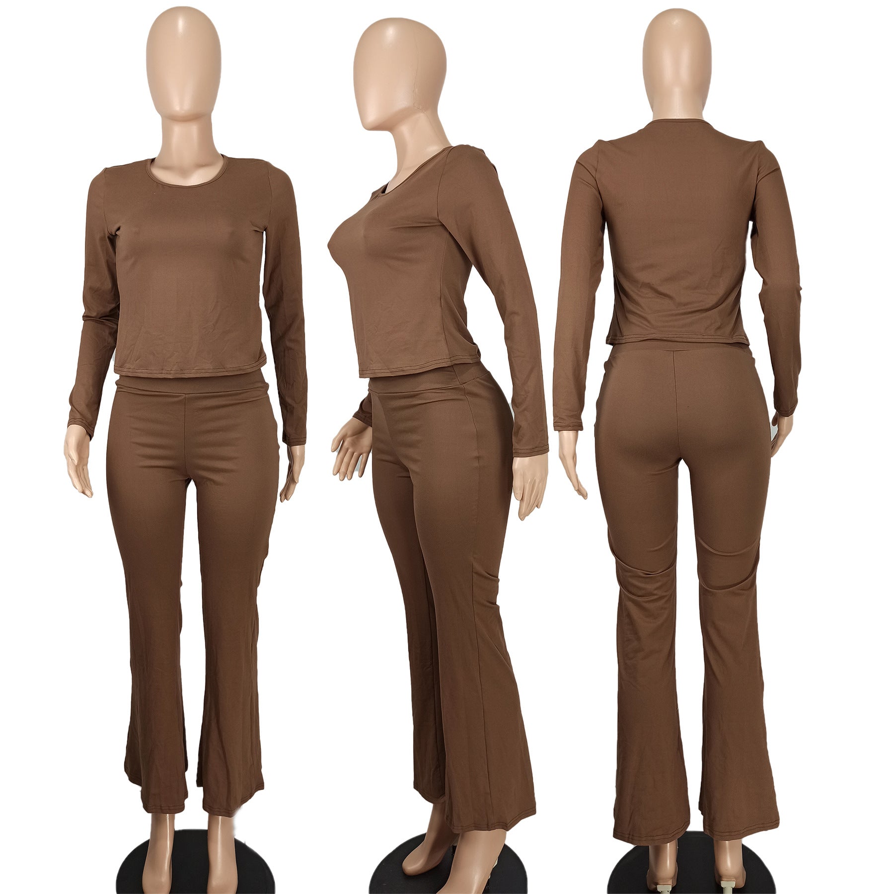 Women's Fashion Casual Solid Sim Long Sleeve Two-Piece Pants Set 32