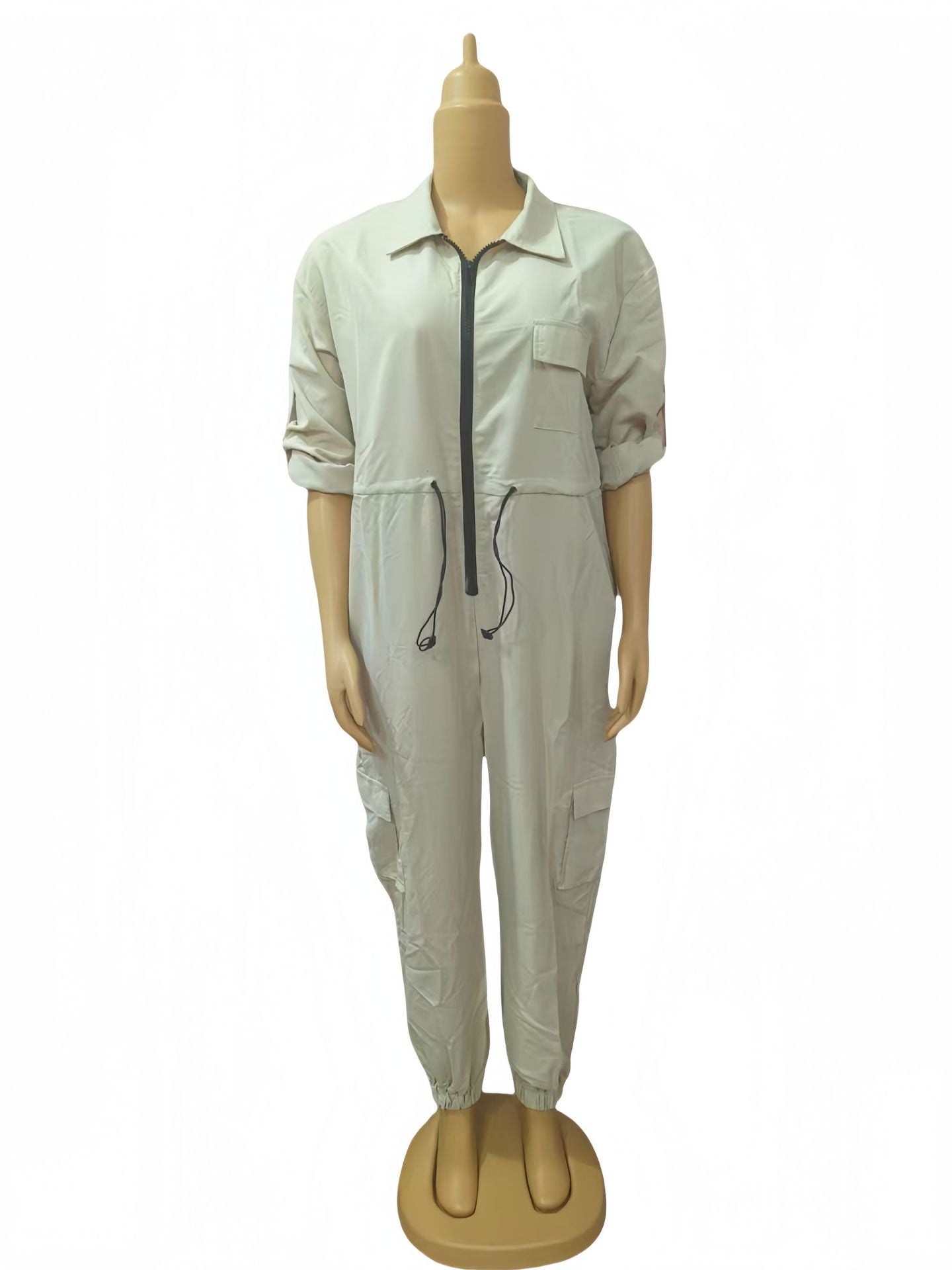 Plus Size Women Solid Turndown Collar pocket sexy Jumpsuit 5