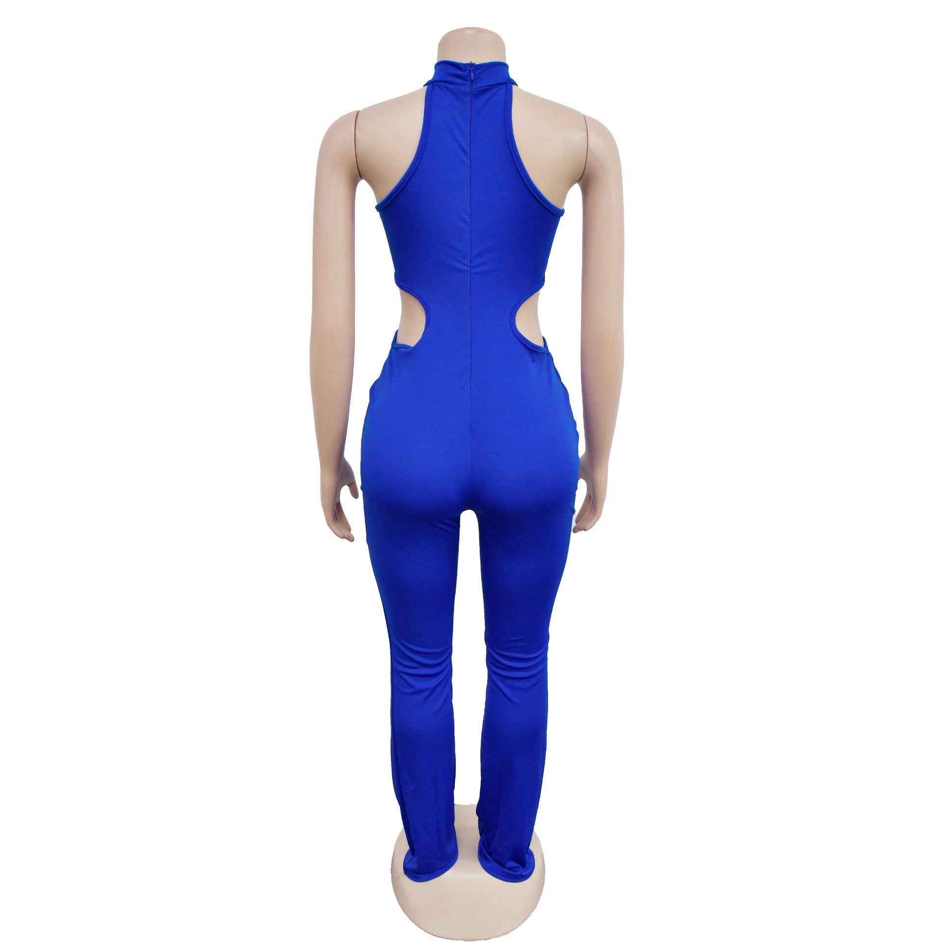 Women Solid Sexy Halter Neck Cutout Jumpsuit 26